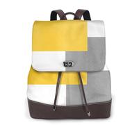 GRatka Mochila de cuero para mujer, mochila de día para mujer, mochila escolar de moda, bolsos de viaje, Bloque Geométrico Blanco Gris Amarillo