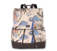 GRatka Mochila de cuero para mujer, mochila de día para mujer, mochila escolar de moda, bolsos de viaje, Retro Hermosos Barcos Palmeras