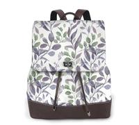 GRatka Mochila de cuero para mujer, mochila de día para mujer, mochila escolar de moda, bolsos de viaje, Verde Salvia Púrpura Hojas Verdes