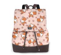 GRatka Mochila de cuero para mujer, mochila de día para mujer, mochila escolar de moda, bolsos de viaje, Corgis de dibujos animados