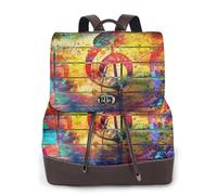 GRatka Mochila de cuero para mujer, mochila de día para mujer, mochila escolar de moda, bolsos de viaje, Imprimir Nota Musical Colorido Madera