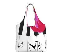 GRatka Música abstracta de piano y flores de rosas rojas,Bolsas de mano reutilizables, bolsas de supermercado, bolso de hombro de lona de gran capacidad