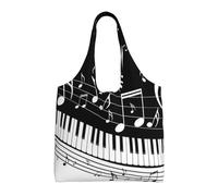 GRatka Nota musical en blanco y negro,Bolsas de mano reutilizables, bolsas de supermercado, bolso de hombro de lona de gran capacidad