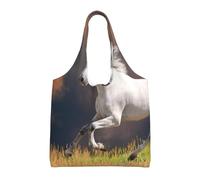 GrAtka Patrón de caballos blancos,Bolsas de mano reutilizables, bolsas de supermercado, bolso de hombro de lona de gran capacidad