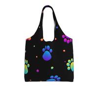 GRatka Patrón de huella de pata de arcoíris con animales,Bolsas de mano reutilizables, bolsas de supermercado, bolso de hombro de lona de gran capacidad