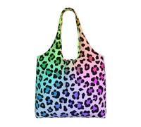 GrAtka Patrón de leopardo multicolor arcoíris radial,Bolsas de mano reutilizables, bolsas de supermercado, bolso de hombro de lona de gran capacidad