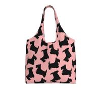 GrAtka Patrón de terrier escocés rosa y negro,Bolsas de mano reutilizables, bolsas de supermercado, bolso de hombro de lona de gran capacidad