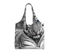 GrAtka Patrón de tigre blanco,Bolsas de mano reutilizables, bolsas de supermercado, bolso de hombro de lona de gran capacidad