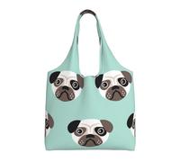 GrAtka Patrón infantil con ilustración de cachorro azul de Pug,Bolsas de mano reutilizables, bolsas de supermercado, bolso de hombro de lona de gran capacidad