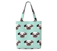 GrAtka Patrón infantil con ilustración de cachorro azul de Pug，Bolsas de supermercado reutilizables, bolsas de compras, bolsas de lona de gran capacidad, bolso de hombro