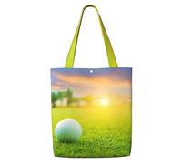 GrAtka Pelota de golf verde con estampado de atardecer，Bolsas de supermercado reutilizables, bolsas de compras, bolsas de lona de gran capacidad, bolso de hombro