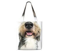 GrAtka Perro Collie Barbudo con Nariz Divertida，Bolsas de supermercado reutilizables, bolsas de compras, bolsas de lona de gran capacidad, bolso de hombro