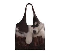 GrAtka Perro husky,Bolsas de mano reutilizables, bolsas de supermercado, bolso de hombro de lona de gran capacidad