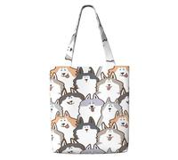 GrAtka Perro husky siberiano de dibujos animados，Bolsas de supermercado reutilizables, bolsas de compras, bolsas de lona de gran capacidad, bolso de hombro