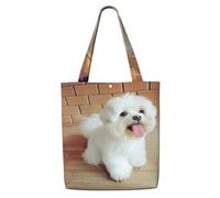 GrAtka Perro maltés，Bolsas de supermercado reutilizables, bolsas de compras, bolsas de lona de gran capacidad, bolso de hombro