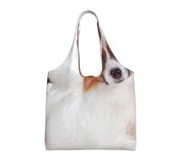 GrAtka Perro Papillon esponjoso,Bolsas de mano reutilizables, bolsas de supermercado, bolso de hombro de lona de gran capacidad