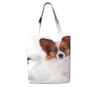 GrAtka Perro Papillon esponjoso，Bolsas de supermercado reutilizables, bolsas de compras, bolsas de lona de gran capacidad, bolso de hombro