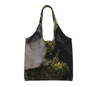 GRatka Perro Pug blanco y negro,Bolsas de mano reutilizables, bolsas de supermercado, bolso de hombro de lona de gran capacidad