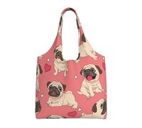 GrAtka Perro Pug con forma de corazón para el Día de San Valentín,Bolsas de mano reutilizables, bolsas de supermercado, bolso de hombro de lona de gran capacidad