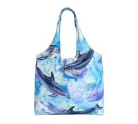 GrAtka Pintura de delfines,Bolsas de mano reutilizables, bolsas de supermercado, bolso de hombro de lona de gran capacidad