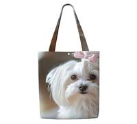 GrAtka Precioso perro maltés impreso，Bolsas de supermercado reutilizables, bolsas de compras, bolsas de lona de gran capacidad, bolso de hombro