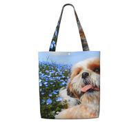 GrAtka Primer plano de un Shih Tzu，Bolsas de supermercado reutilizables, bolsas de compras, bolsas de lona de gran capacidad, bolso de hombro