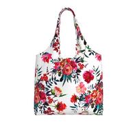 GrAtka Ramos florales brillantes y elegantes en rojo y azul marino,Bolsas de mano reutilizables, bolsas de supermercado, bolso de hombro de lona de gran capacidad