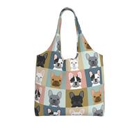 GRatka Retratos de bulldog francés con patrón de perro,Bolsas de mano reutilizables, bolsas de supermercado, bolso de hombro de lona de gran capacidad