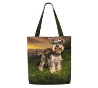 GrAtka Schnauzer Atardecer Perros Mascotas Montañas Schnauzer，Bolsas de supermercado reutilizables, bolsas de compras, bolsas de lona de gran capacidad, bolso de hombro