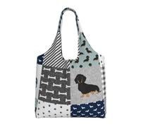 GrAtka Silueta de perro salchicha en color negro y fuego,Bolsas de mano reutilizables, bolsas de supermercado, bolso de hombro de lona de gran capacidad