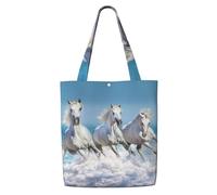 GrAtka Tres caballos blancos，Bolsas de supermercado reutilizables, bolsas de compras, bolsas de lona de gran capacidad, bolso de hombro