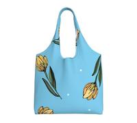 GrAtka Tulipanes amarillos dibujados a mano,Bolsas de mano reutilizables, bolsas de supermercado, bolso de hombro de lona de gran capacidad