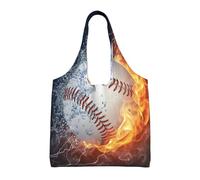 GrAtka Una imagen de una pelota de béisbol en agua y fuego,Bolsas de mano reutilizables, bolsas de supermercado, bolso de hombro de lona de gran capacidad