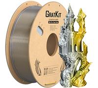 GratKit Bicolor Filamento PLA 1KG Carrete, Silk Filamento para impresora 3D | 1,75mm, +/-0,03mm, Seda PLA Oro y Plata, 360° Revela Colores Variados, Coextrusion Filamento de Impresión 3D