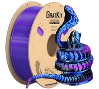 GratKit Filamento PLA Seda Tricolor, Coextrusion Filamento de Impresión 3D 1.75mm, -0.03mm, 1KG Carrete (2.2 LBS), Silk PLA azul y morado negro