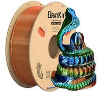 GratKit Filamento PLA Seda Tricolor, Coextrusion Filamento de Impresión 3D 1.75mm, -0.03mm, 1KG Carrete (2.2 LBS), Silk PLA Naranja Azul y Verde