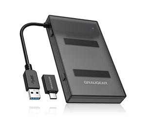 GRAUGEAR Adaptador USB para SATA SSD/HDD de 2,5 Pulgadas, Incluye Adaptador USB-C, con Caja de protección para Discos Duros y adaptadores, USB 3.0, UASP, instalación sin Herramientas, G-2603-AC