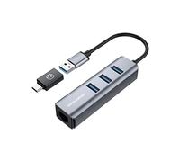 GRAUGEAR G-HUB31L-A - Hub USB 3.0 y Gigabit Ethernet LAN RJ45, USB-C, USB-A, Aluminio, Adaptador USB Type-C, Adaptador USB LAN, 3 Puertos
