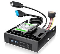GRAUGEAR Hub USB de panel frontal de 5.25 pulgadas, lector interno de tarjetas SD/microSD para PC de escritorio, puerto USB-C Gen2x2 de 20 Gbps, ranuras duales SSD/HDD de 2.5 pulgadas, USB 3.2 tipo E