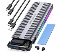 GRAUGEAR M.2 - Carcasa de aluminio SSD (10 Gbps, NVMe y SATA, USB 3.2 Gen2, soporta 2280/2260/2242, iluminación dinámica RGB, disipador de calor, sin herramientas)
