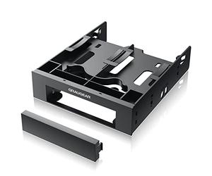GRAUGEAR Marco de montaje para 2 unidades HDD/SSD de 2,5 pulgadas y 1 unidad de disco duro de 3,5 pulgadas en bahía de 5,25 pulgadas, panel frontal de 5,25 pulgadas, G-CV-235T525