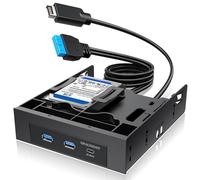 GRAUGEAR Panel frontal interno USB de 5.25 pulgadas - USB-C 20Gbps + 2 puertos USB-A de 5 Gbps, bahías duales de 2.5 pulgadas SSD/HDD, se adapta a bahías de 5.25 pulgadas, USB 3.2 A-Key de 20 pines y