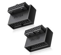 GRAUGEAR Paquete de 2 adaptadores en forma de L de 19 pines USB 3.0 de 90 | Cabecera USB interna de 19 pines macho a hembra, juego en ángulo hacia arriba y hacia abajo para panel frontal de PC