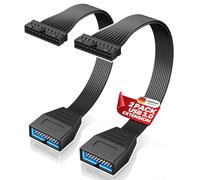 GRAUGEAR Paquete de 2 cables de extensión USB de 19 pines, placa base USB 3.0 de 19/20 pines, adaptador interno macho a hembra, cable plano de perfil bajo, evita que la GPU bloquee el puerto