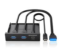 GRAUGEAR, USB 3.2 Gen2 Panel Frontal para 3,5 Pulgadas, 1 x USB-C + 2 x USB-A, 10 Gbps USB Type-C, 19-Pin & Key-A 20-Pin Header, Metal, Panel Frontal de PC, G-MP01, Negro