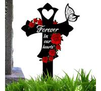 Grave Decorations - 2D Acrylic Heart And Crossing, Memorial Stake, Weather-Resistant Cemetery Marker, Outdoor Yard And Garden | Sympathy, Remembrance, Memorial, Grave Accessories