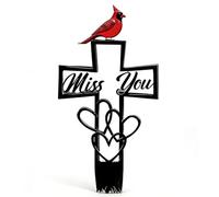 Grave Decorations for Cemeterys, Metal Cemetery Memorial Plaques for Remembrance, Miss You Cross with Cardinal Metal Cemetery Sign Stake