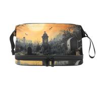Graveyard Full Moon Flying Bats - Bolsa de cosméticos de doble capa para mujeres y niñas, neceser de viaje para maquillaje, práctica bolsa organizadora con compartimento para cepillos, multicolor,