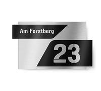 Graviers Design placa 2 líneas para exterior - 215x150 mm, negro, acero inoxidable V2A (AISI 304): línea 1 = calle/empresa, línea 2 = número