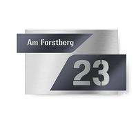 Graviers Design placa 2 líneas para exterior - 250x175 mm, antracita RAL 7016, acero inoxidable V2A (AISI 304): línea 1 = calle/empresa, línea 2 = número